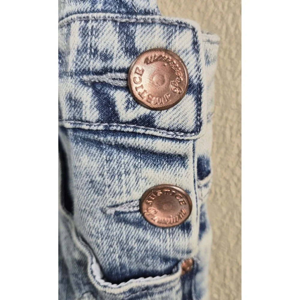Justice Girls Size 12 Acid Wash Denim Distressed Overalls NWT Blue Pockets